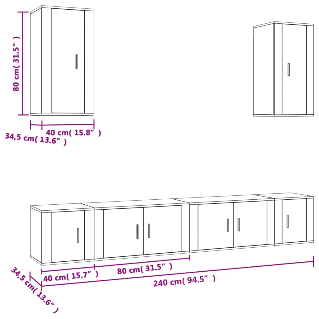 Set di Mobili Porta TV 6 pz Grigio Cemento in Legno Multistrato - homemem39