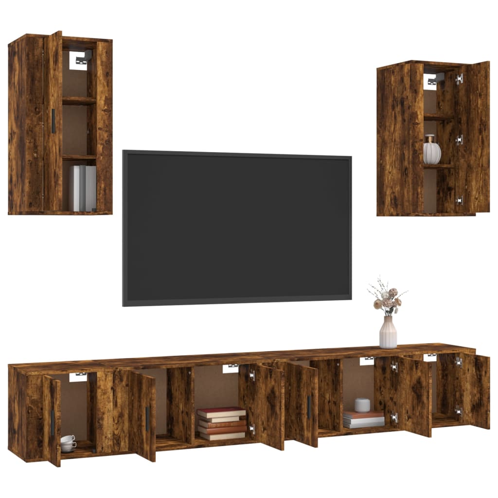 Set di Mobili Porta TV 6 pz Rovere Fumo in Legno Multistrato - homemem39