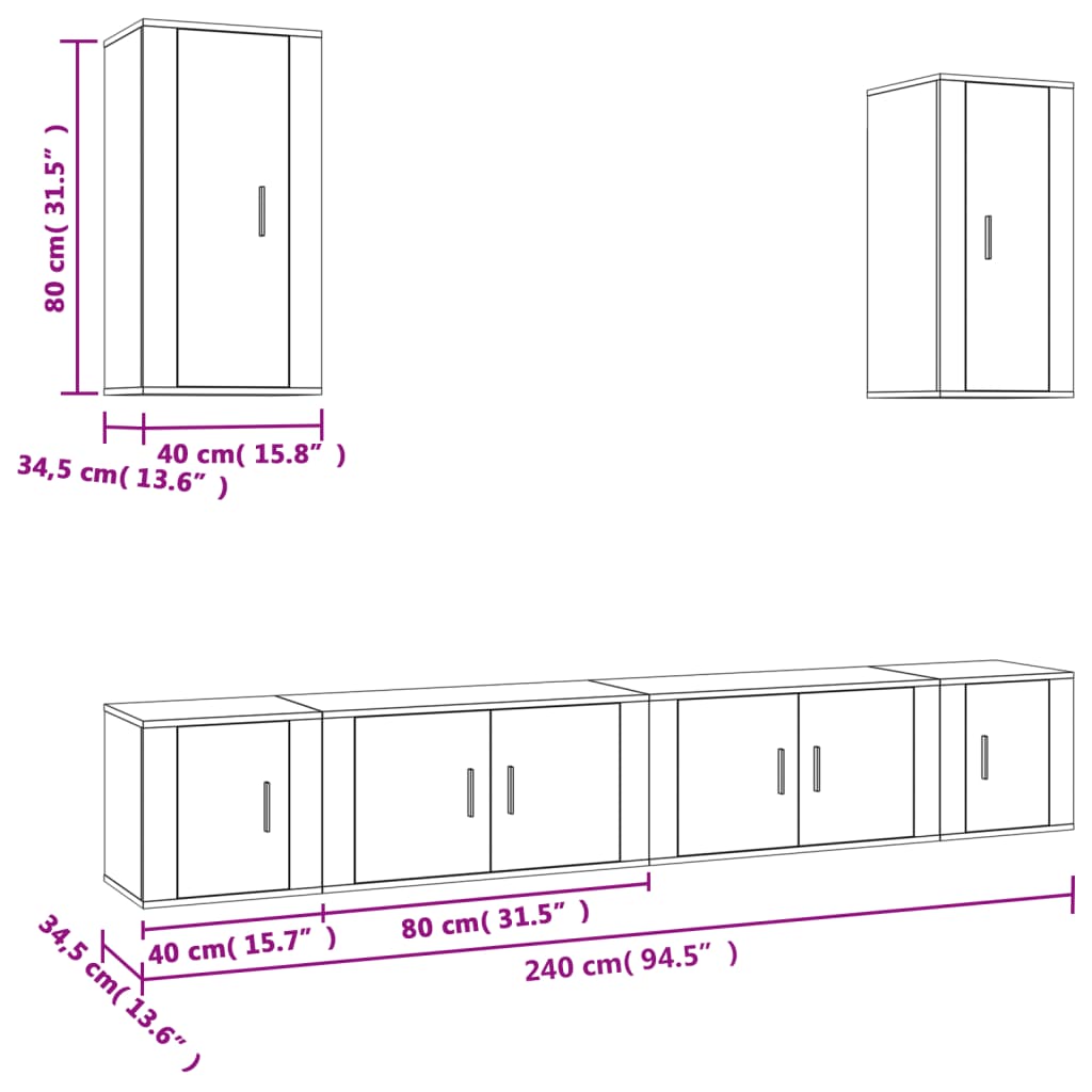 Set di Mobili Porta TV 6 pz Rovere Fumo in Legno Multistrato - homemem39