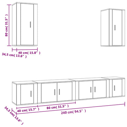 Set di Mobili Porta TV 6 pz Rovere Fumo in Legno Multistrato - homemem39