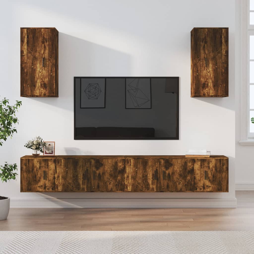 Set di Mobili Porta TV 6 pz Rovere Fumo in Legno Multistrato - homemem39