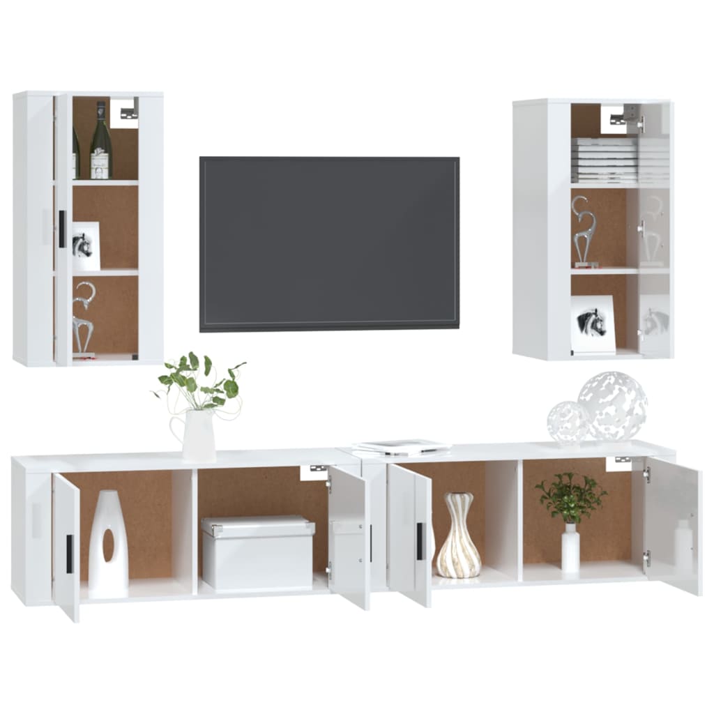 Set di Mobili Porta TV 4 pz Bianco Lucido in Legno Multistrato - homemem39