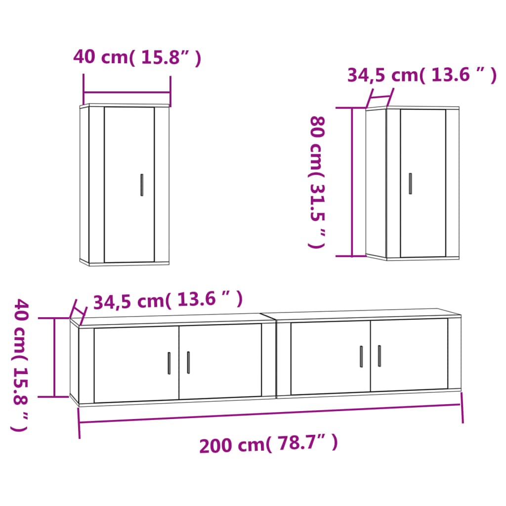 Set di Mobili Porta TV 4 pz Bianco Lucido in Legno Multistrato - homemem39