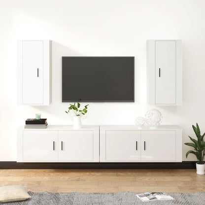 Set di Mobili Porta TV 4 pz Bianco Lucido in Legno Multistrato - homemem39