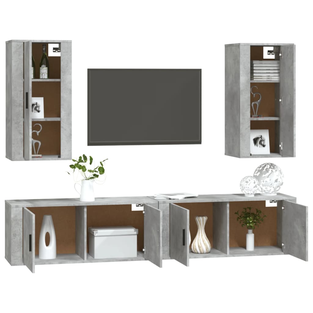 Set di Mobili Porta TV 4 pz Grigio Cemento in Legno Multistrato - homemem39