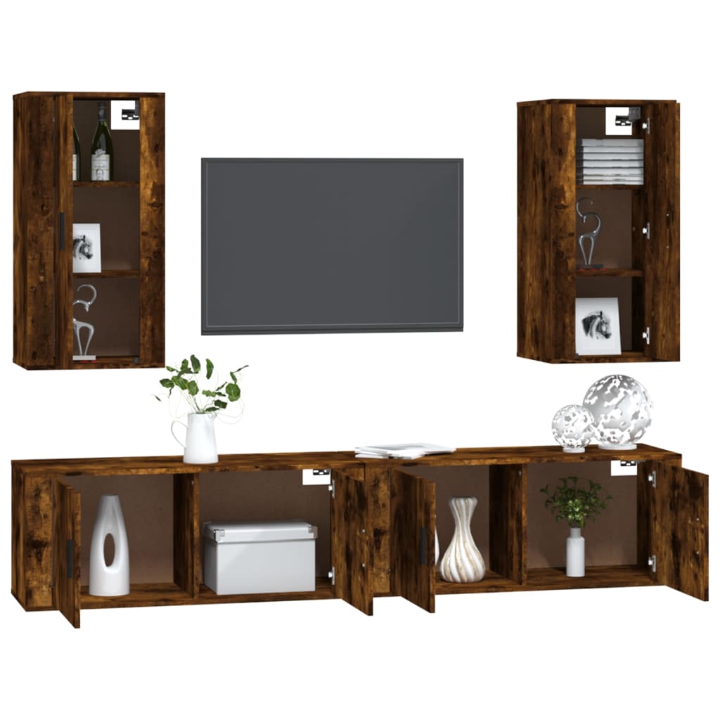 Set di Mobili Porta TV 4 pz Rovere Fumo in Legno Multistrato - homemem39