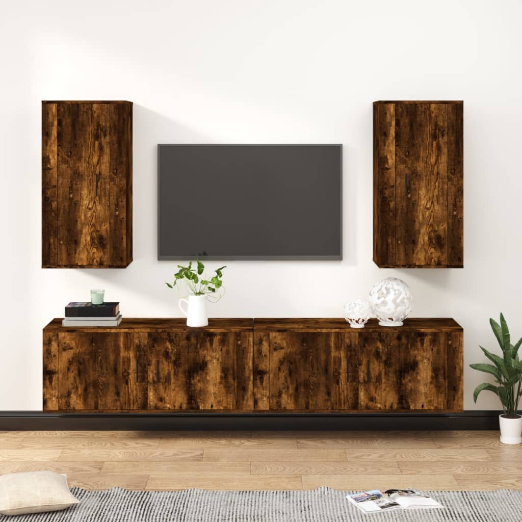 Set di Mobili Porta TV 4 pz Rovere Fumo in Legno Multistrato - homemem39