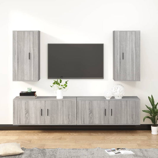 Set di Mobili Porta TV 4 pz Grigio Sonoma in Legno Multistrato - homemem39