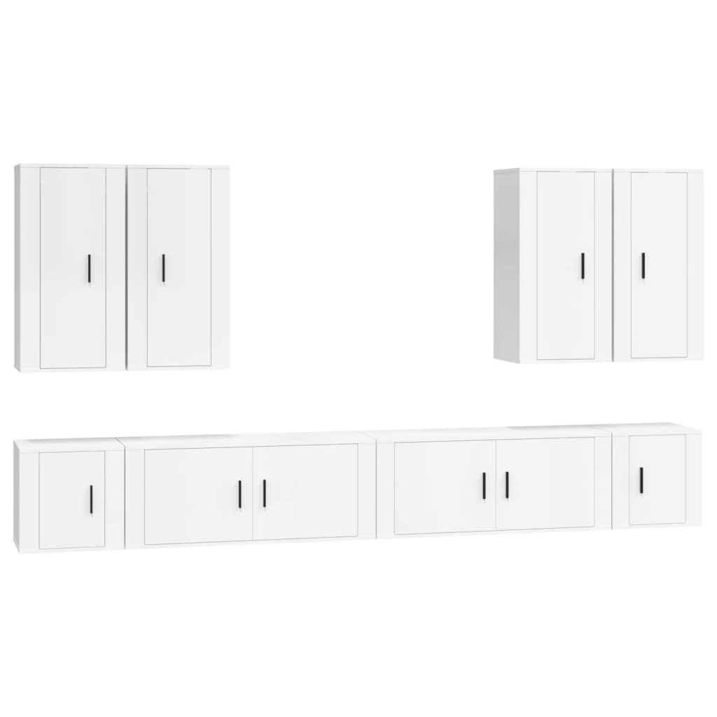 Set Mobili Porta TV 8pz Bianco Lucido in Legno Multistrato - homemem39