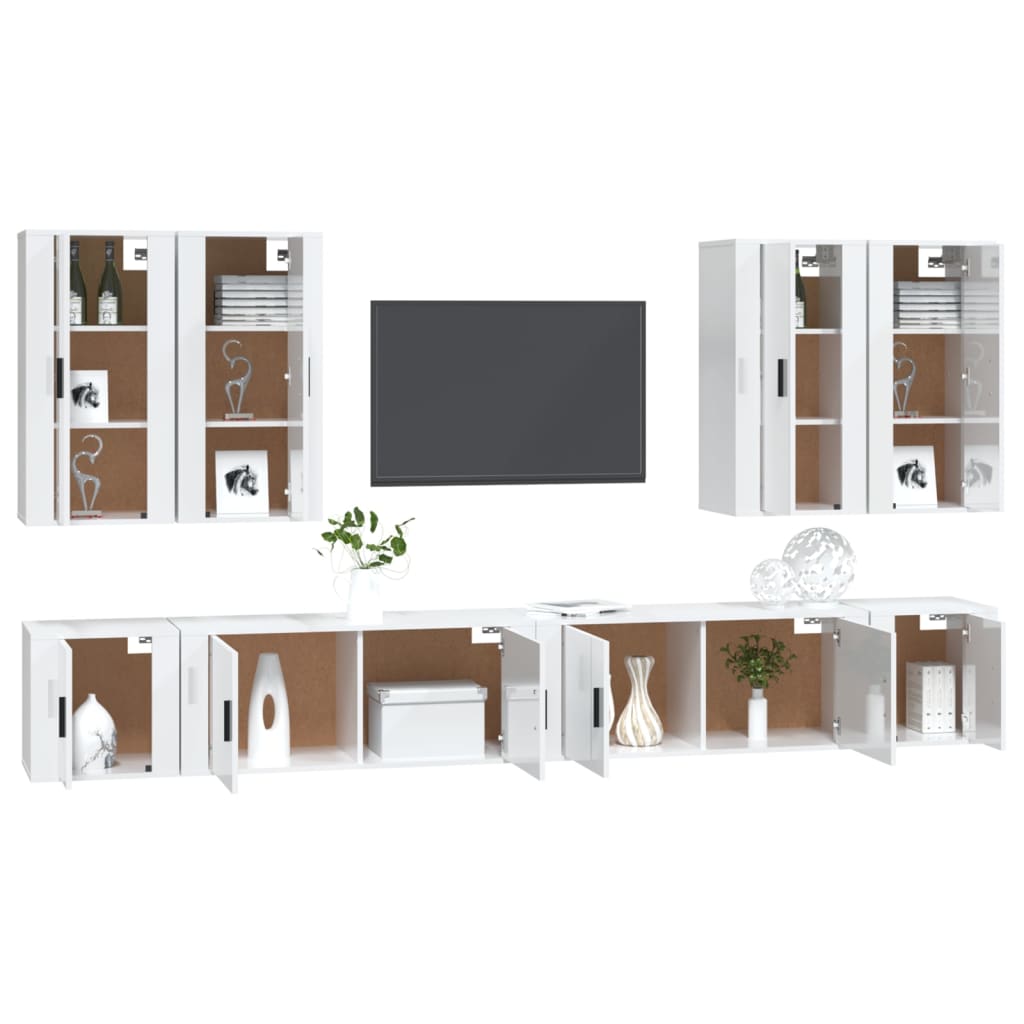 Set Mobili Porta TV 8pz Bianco Lucido in Legno Multistrato - homemem39