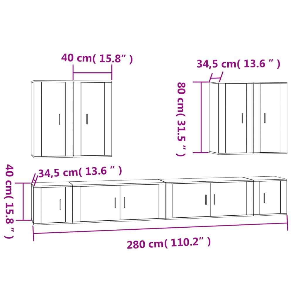 Set Mobili Porta TV 8pz Bianco Lucido in Legno Multistrato - homemem39