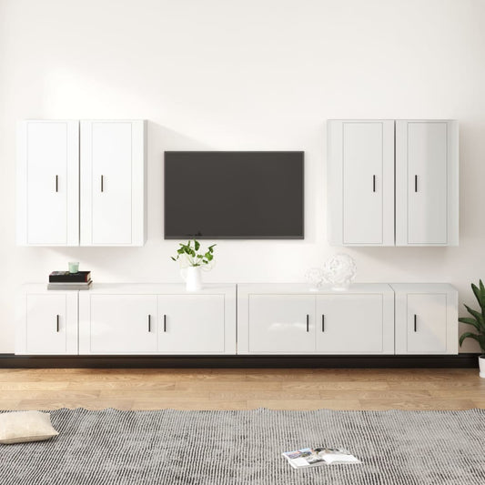 Set Mobili Porta TV 8pz Bianco Lucido in Legno Multistrato - homemem39