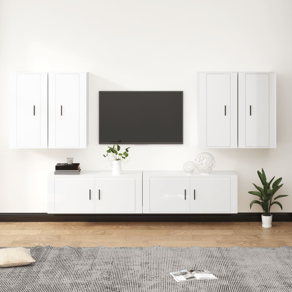 Set di Mobili Porta TV 6 pz Bianco Lucido in Legno Multistrato - homemem39