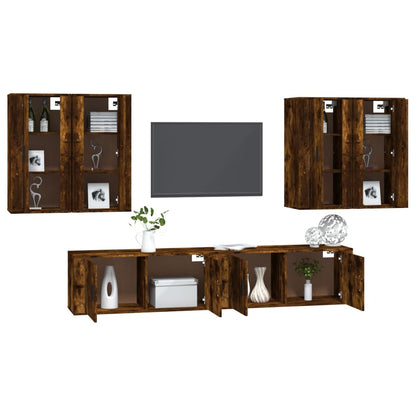 Set di Mobili Porta TV 6 pz Rovere Fumo in Legno Multistrato - homemem39