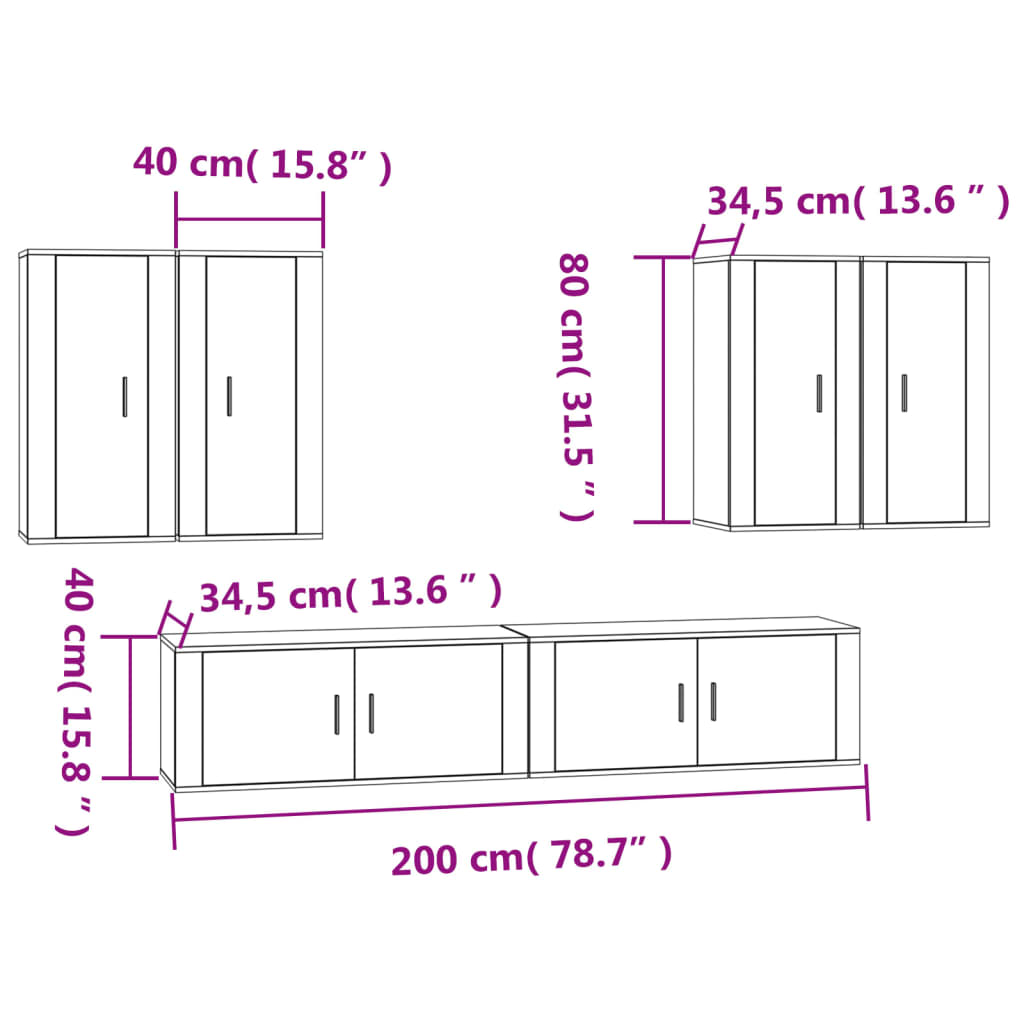 Set di Mobili Porta TV 6 pz Rovere Fumo in Legno Multistrato - homemem39