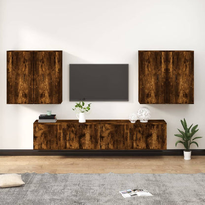 Set di Mobili Porta TV 6 pz Rovere Fumo in Legno Multistrato - homemem39