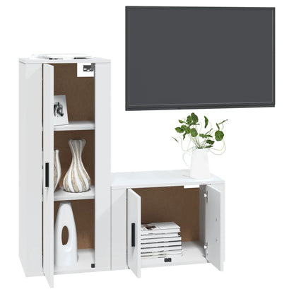 Set di Mobili Porta TV 2 pz Bianco in Legno Multistrato - homemem39