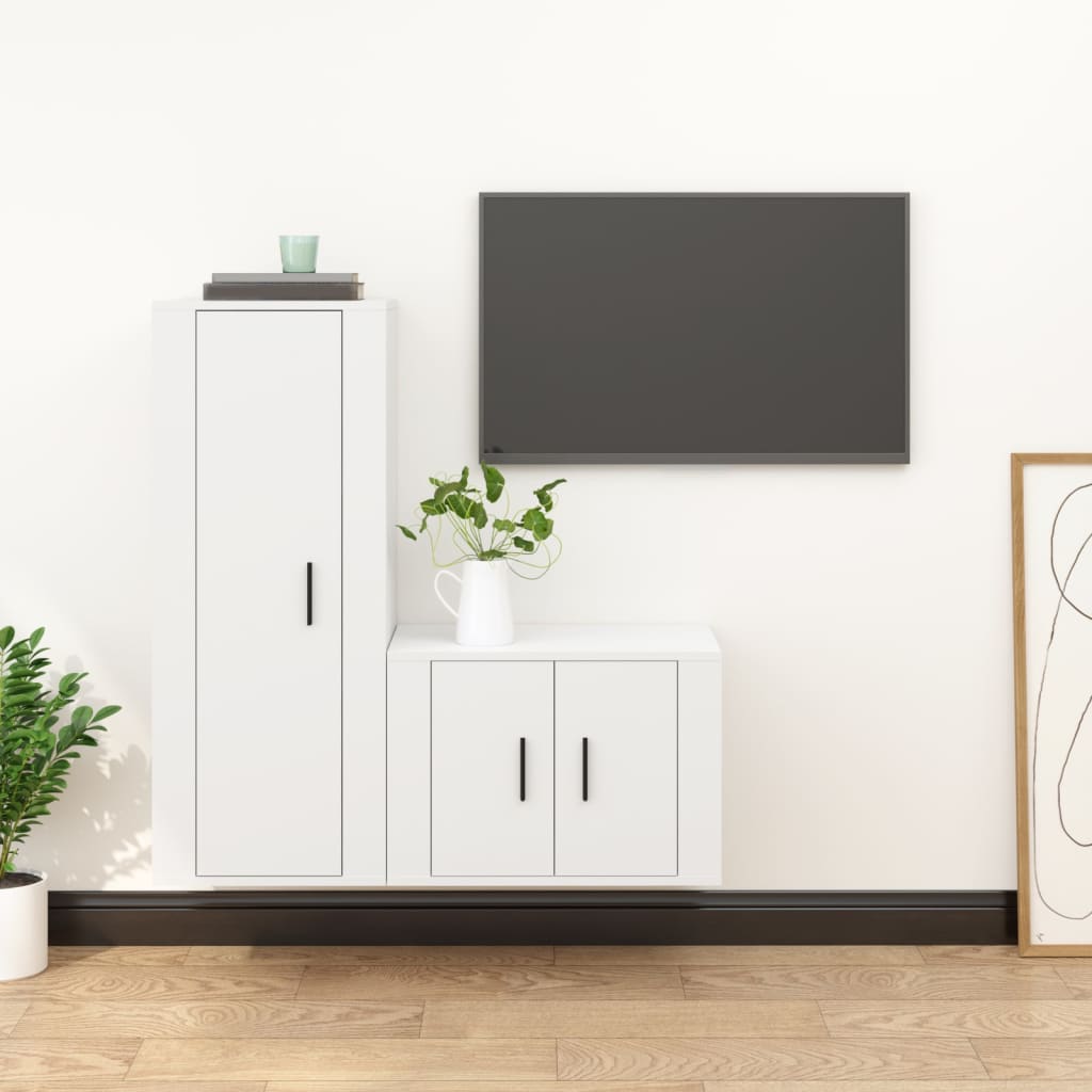 Set di Mobili Porta TV 2 pz Bianco in Legno Multistrato - homemem39