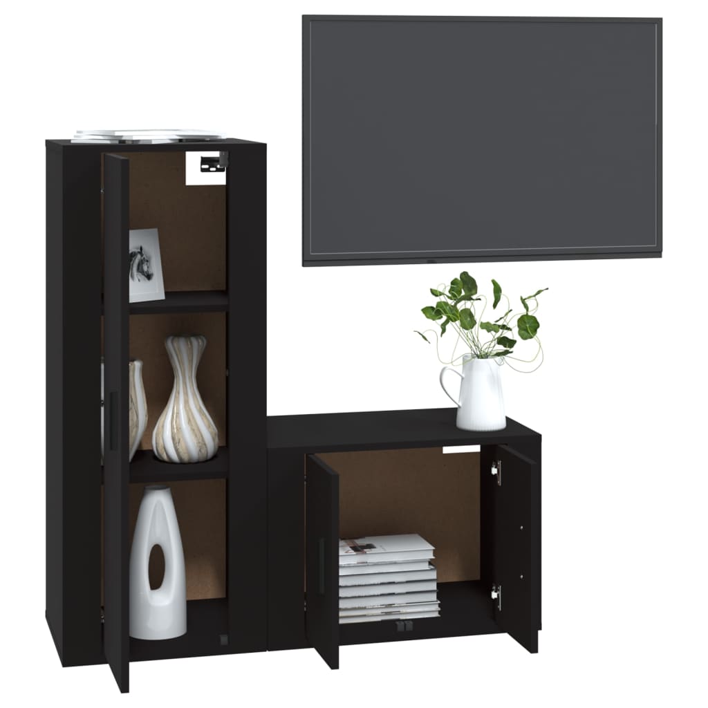 Set Mobili Porta TV 2 pz Nero in Legno Multistrato - homemem39