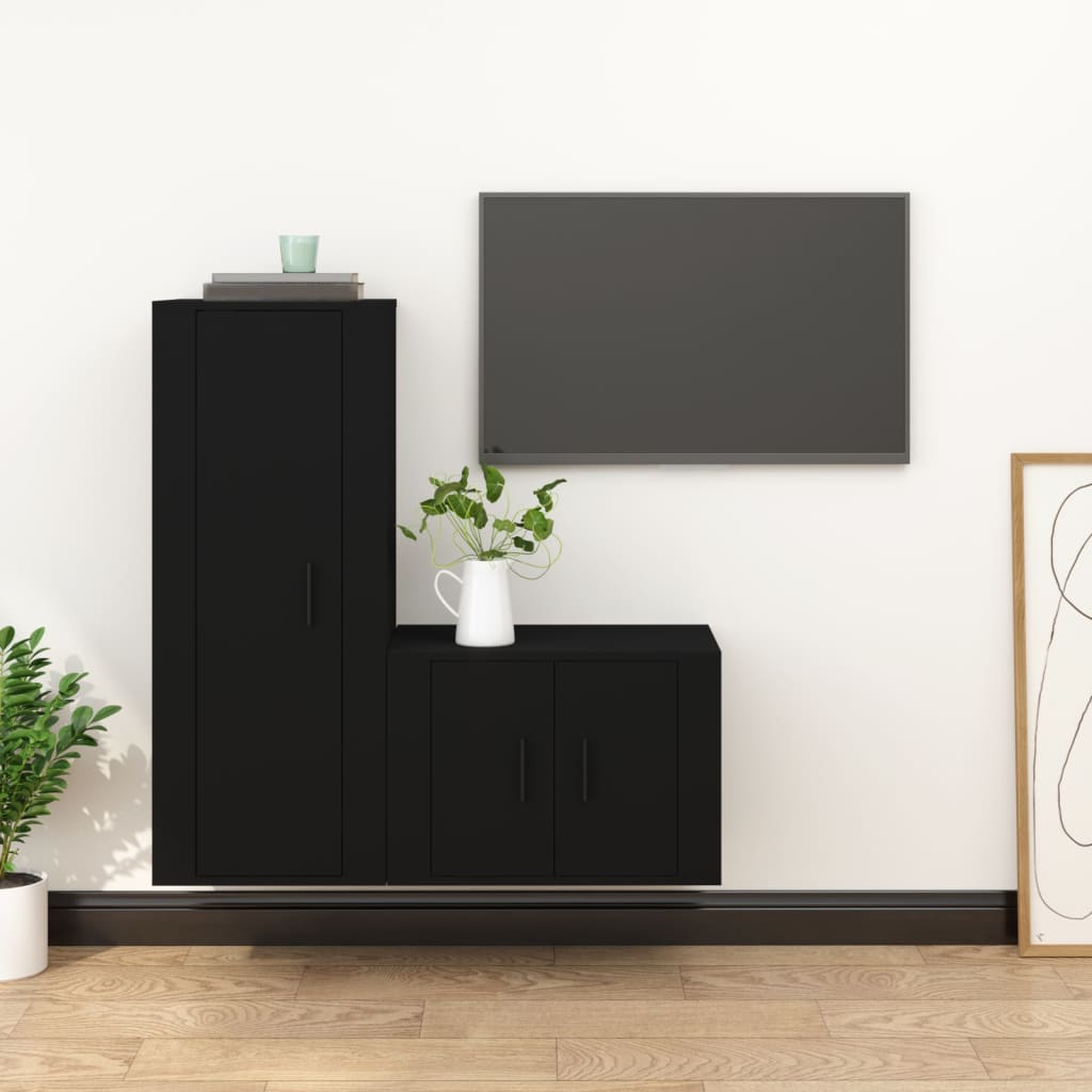 Set Mobili Porta TV 2 pz Nero in Legno Multistrato - homemem39