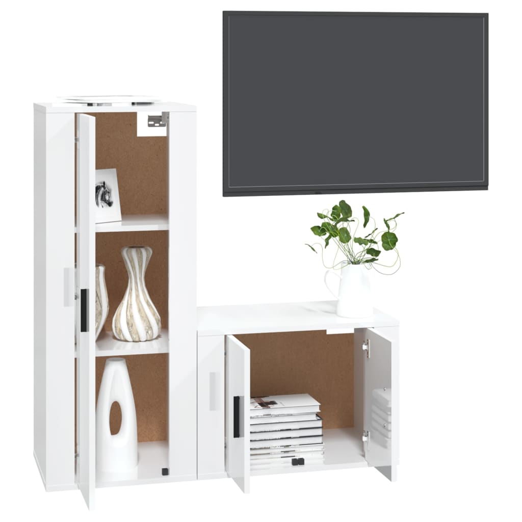 Set di Mobili Porta TV 2 pz Bianco Lucido in Legno Multistrato - homemem39