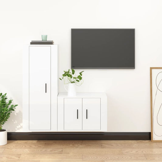 Set di Mobili Porta TV 2 pz Bianco Lucido in Legno Multistrato - homemem39