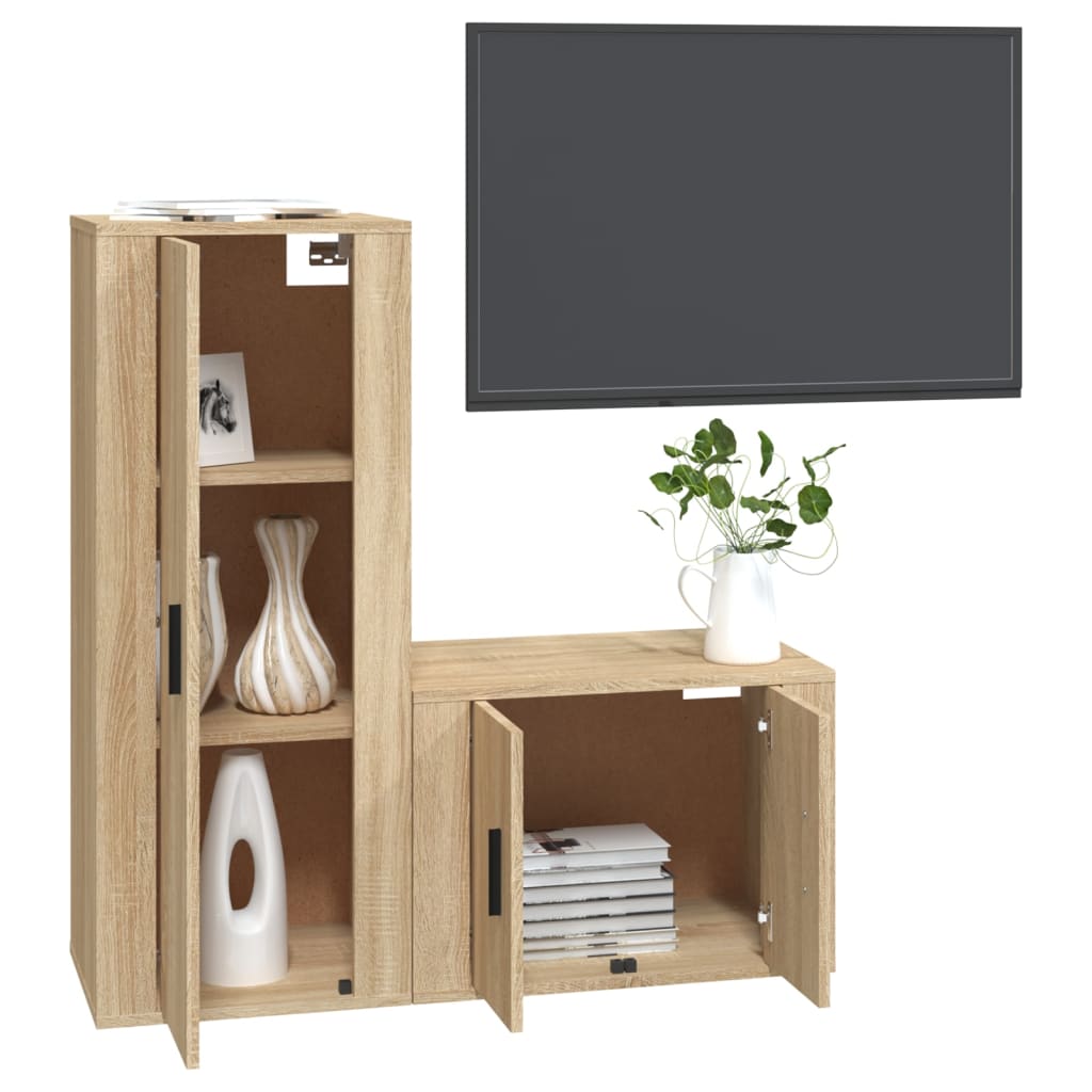 Set di Mobili Porta TV 2 pz Rovere Sonoma in Legno Multistrato - homemem39