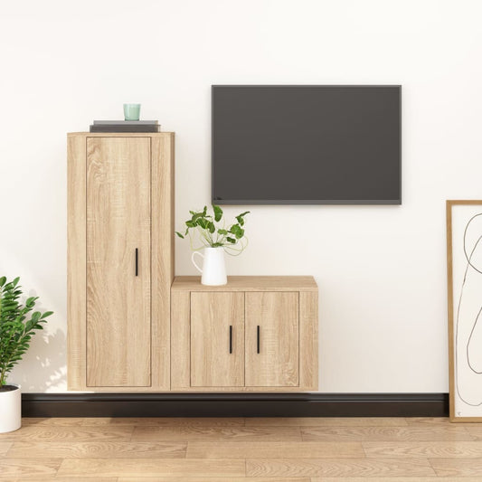 Set di Mobili Porta TV 2 pz Rovere Sonoma in Legno Multistrato - homemem39