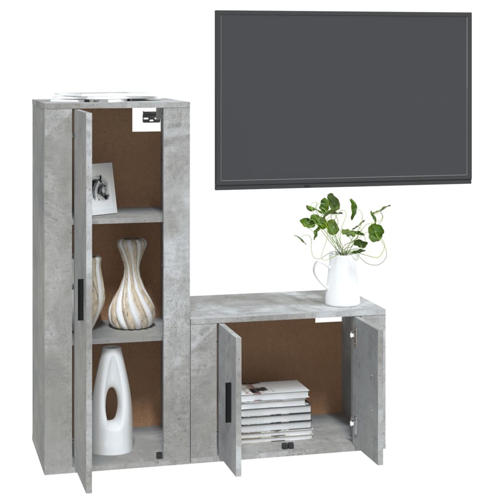 Set di Mobili Porta TV 2 pz Grigio Cemento in Legno Multistrato - homemem39