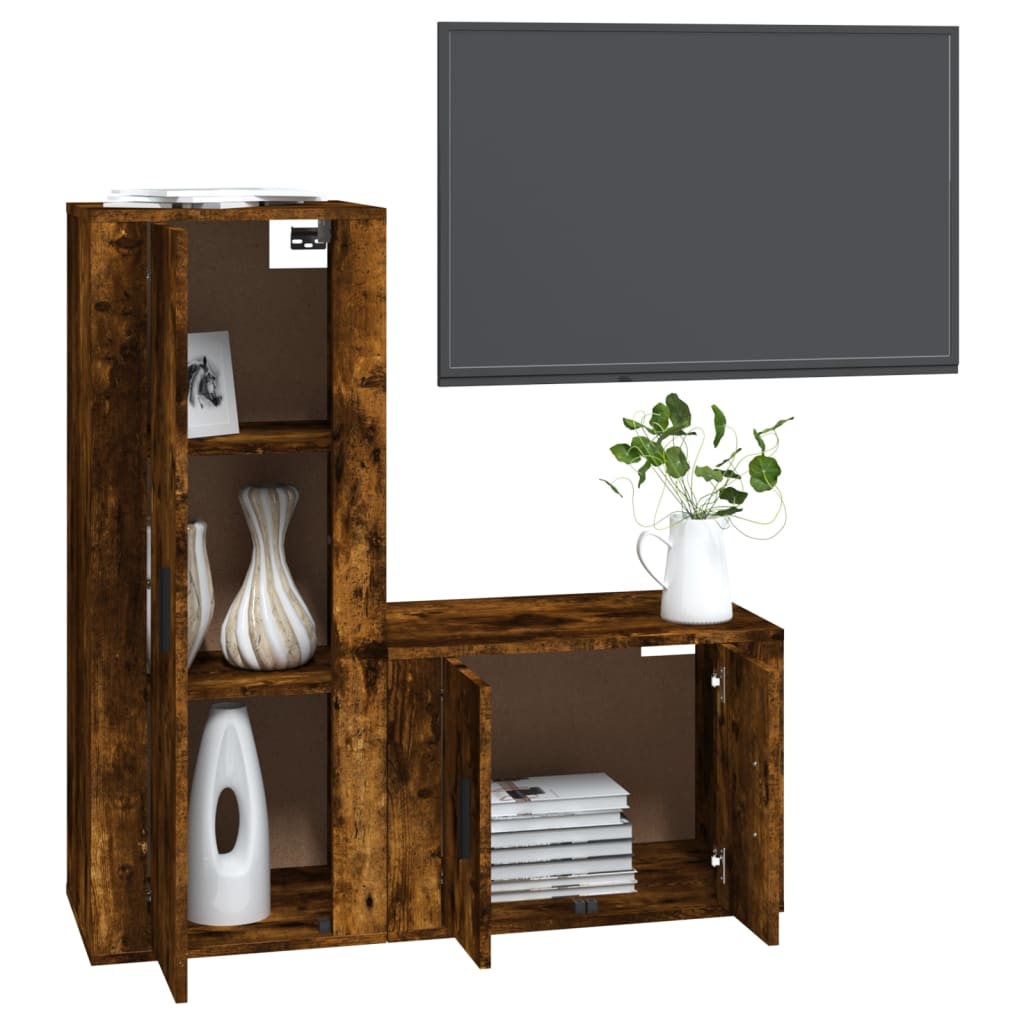 Set Mobili Porta TV 2 pz Rovere Fumo in Legno Multistrato - homemem39