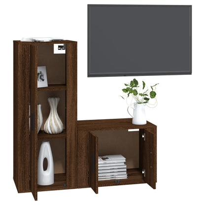 Set Mobili Porta TV 2 pz Rovere Marrone in Legno Multistrato - homemem39