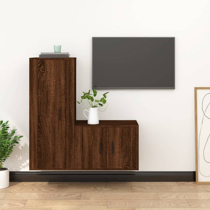 Set Mobili Porta TV 2 pz Rovere Marrone in Legno Multistrato - homemem39