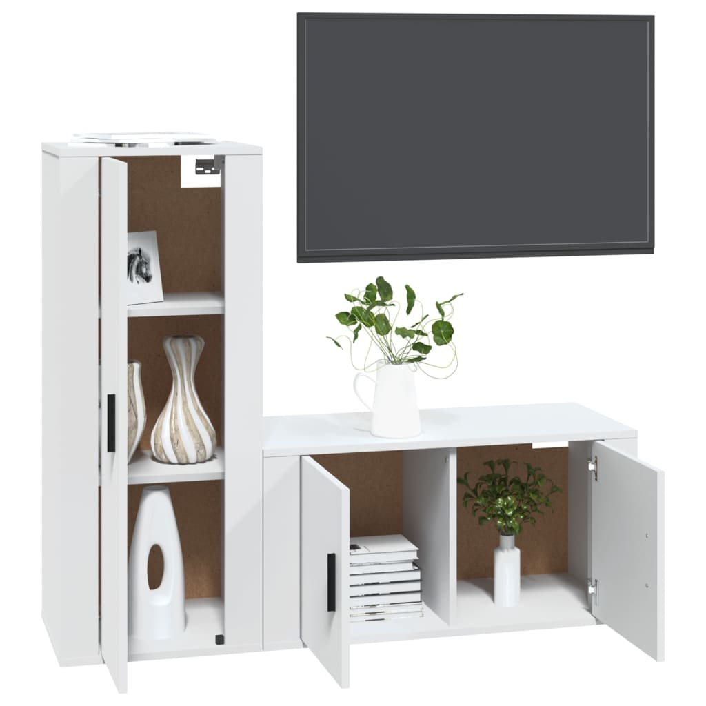 Set di Mobili Porta TV 2 pz Bianco in Legno Multistrato - homemem39