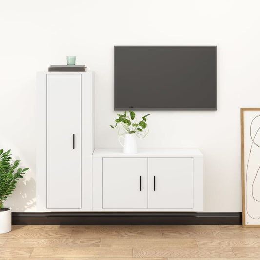 Set di Mobili Porta TV 2 pz Bianco in Legno Multistrato - homemem39