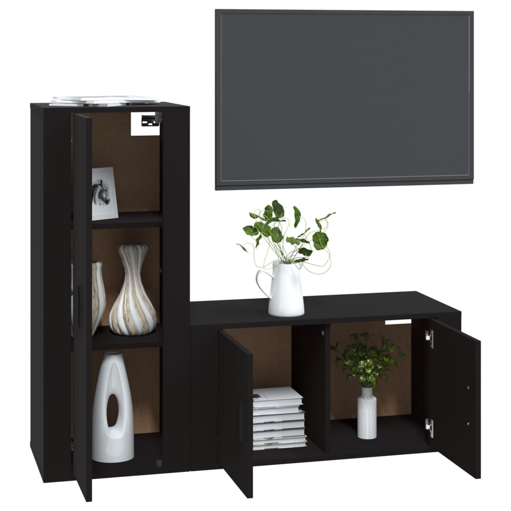 Set Mobili Porta TV 2 pz Nero in Legno Multistrato - homemem39