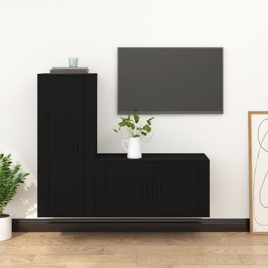 Set Mobili Porta TV 2 pz Nero in Legno Multistrato - homemem39