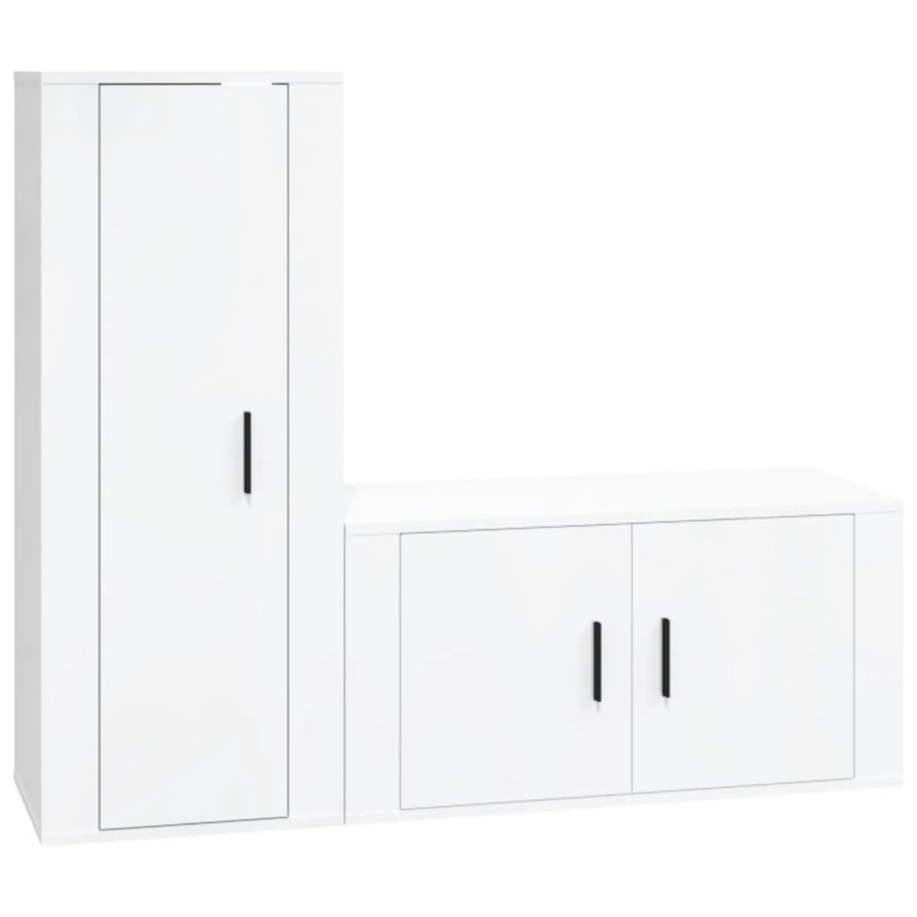 Set di Mobili Porta TV 2 pz Bianco Lucido in Legno Multistrato - homemem39