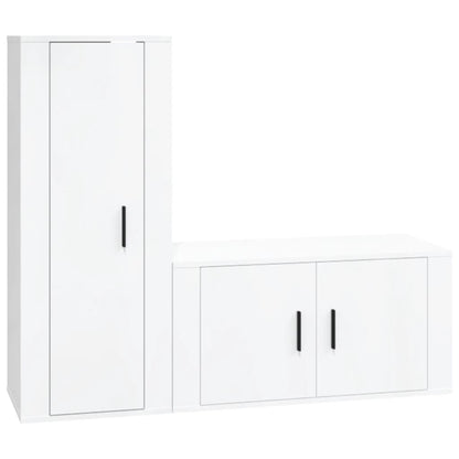 Set di Mobili Porta TV 2 pz Bianco Lucido in Legno Multistrato - homemem39