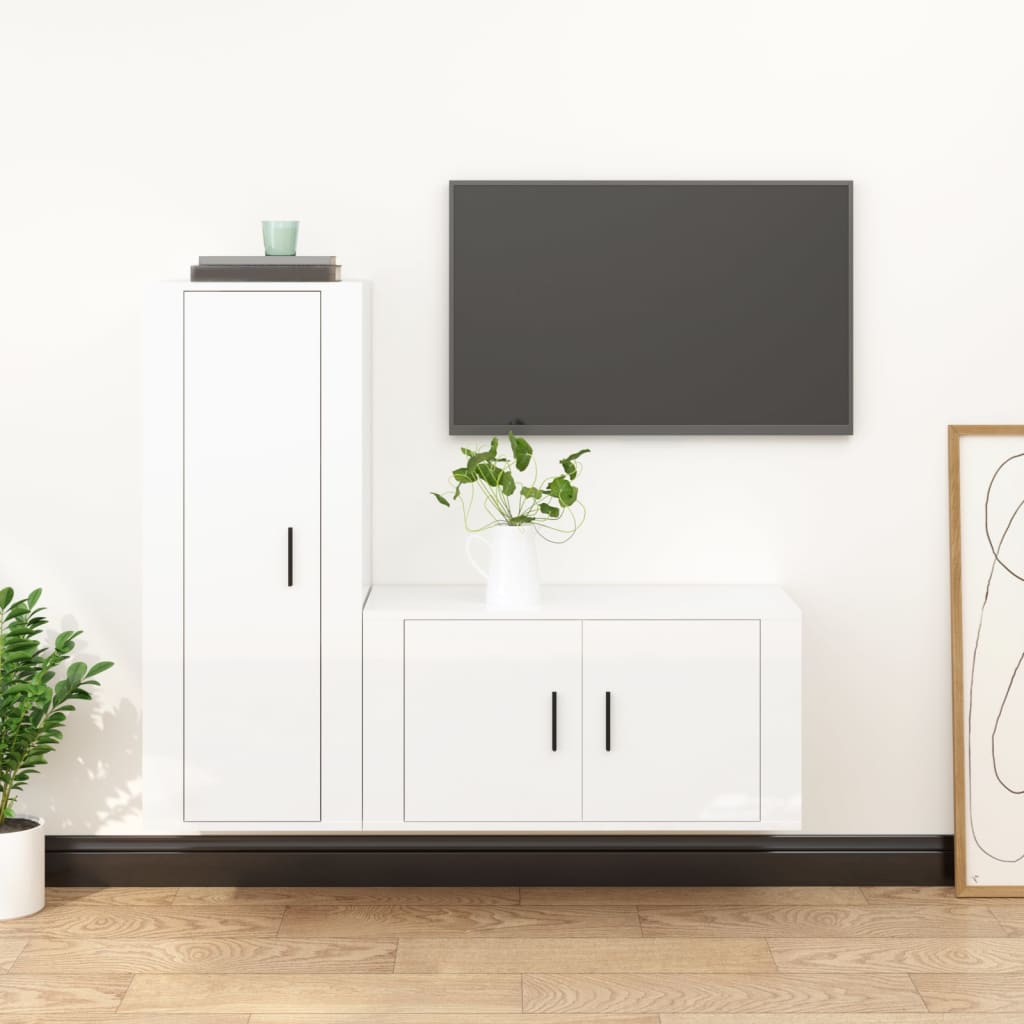 Set di Mobili Porta TV 2 pz Bianco Lucido in Legno Multistrato - homemem39