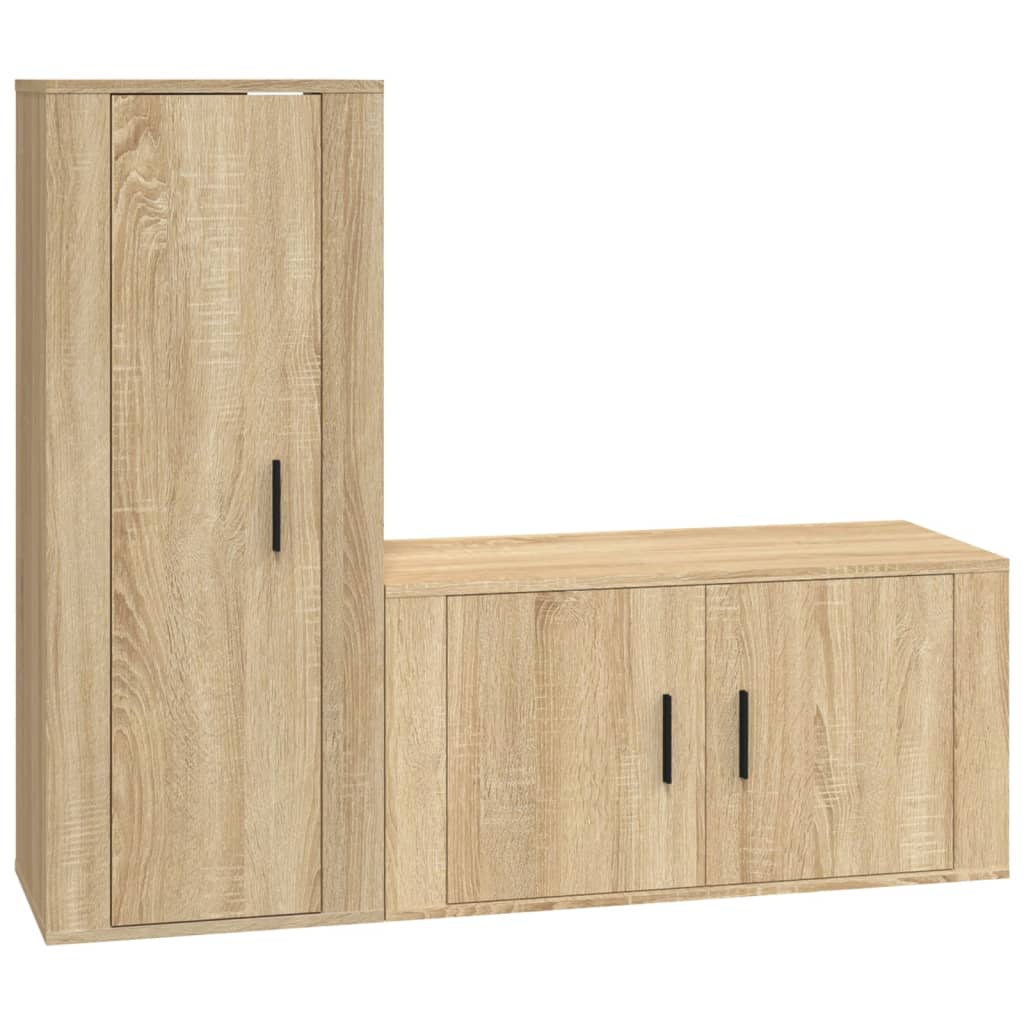 Set di Mobili Porta TV 2 pz Rovere Sonoma in Legno Multistrato - homemem39