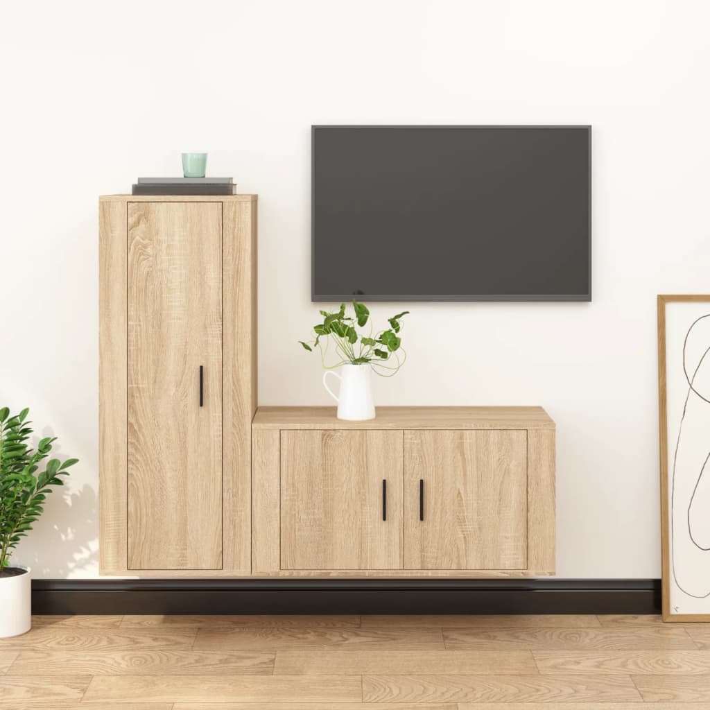 Set di Mobili Porta TV 2 pz Rovere Sonoma in Legno Multistrato - homemem39