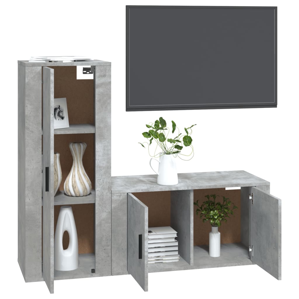 Set di Mobili Porta TV 2 pz Grigio Cemento in Legno Multistrato - homemem39