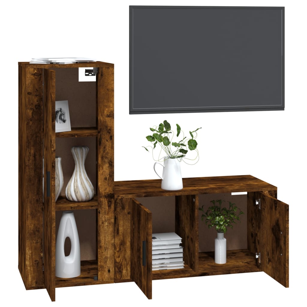 Set Mobili Porta TV 2 pz Rovere Fumo in Legno Multistrato - homemem39