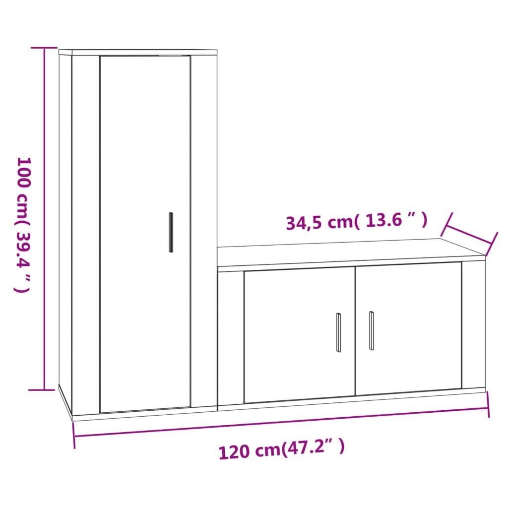 Set Mobili Porta TV 2 pz Rovere Fumo in Legno Multistrato - homemem39