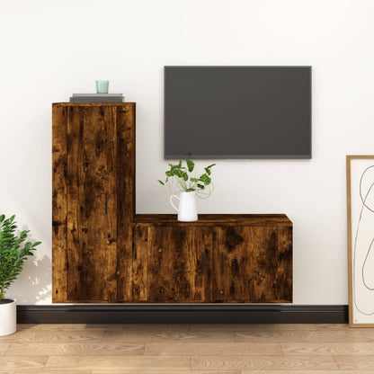 Set Mobili Porta TV 2 pz Rovere Fumo in Legno Multistrato - homemem39