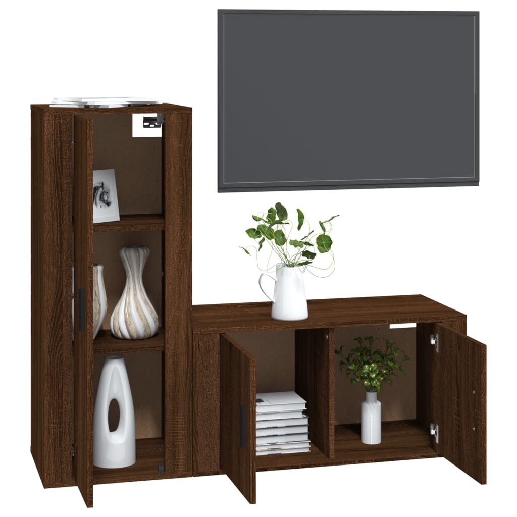 Set Mobili Porta TV 2 pz Rovere Marrone in Legno Multistrato - homemem39