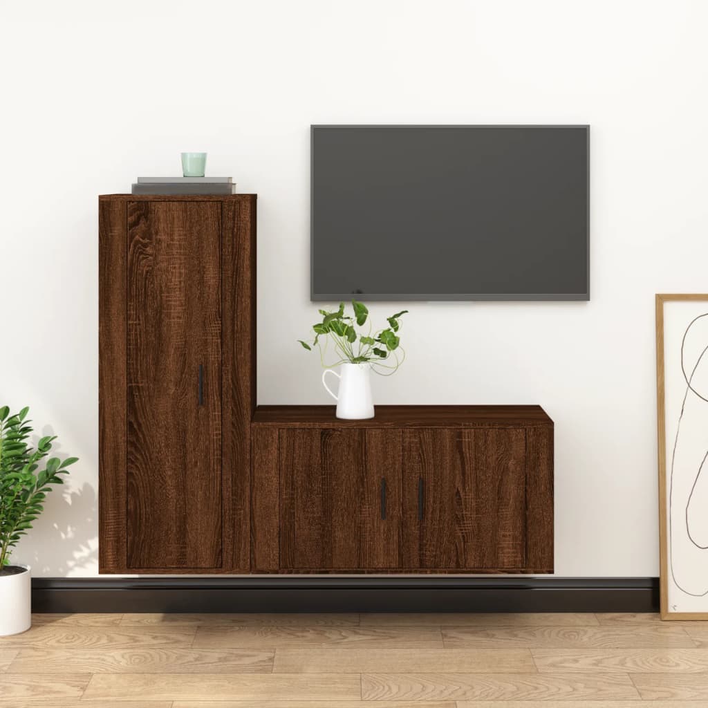 Set Mobili Porta TV 2 pz Rovere Marrone in Legno Multistrato - homemem39