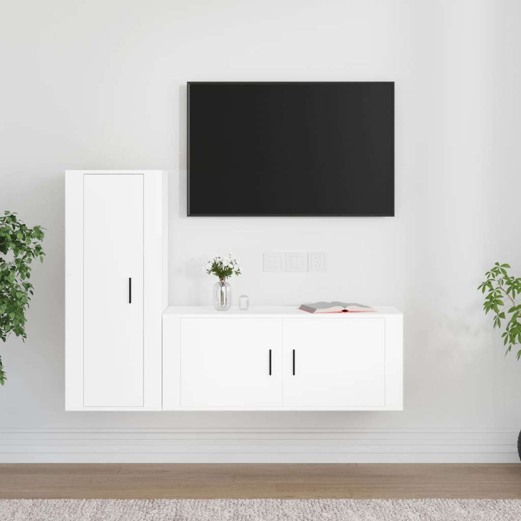 Set di Mobili Porta TV 2 pz Bianco in Legno Multistrato - homemem39