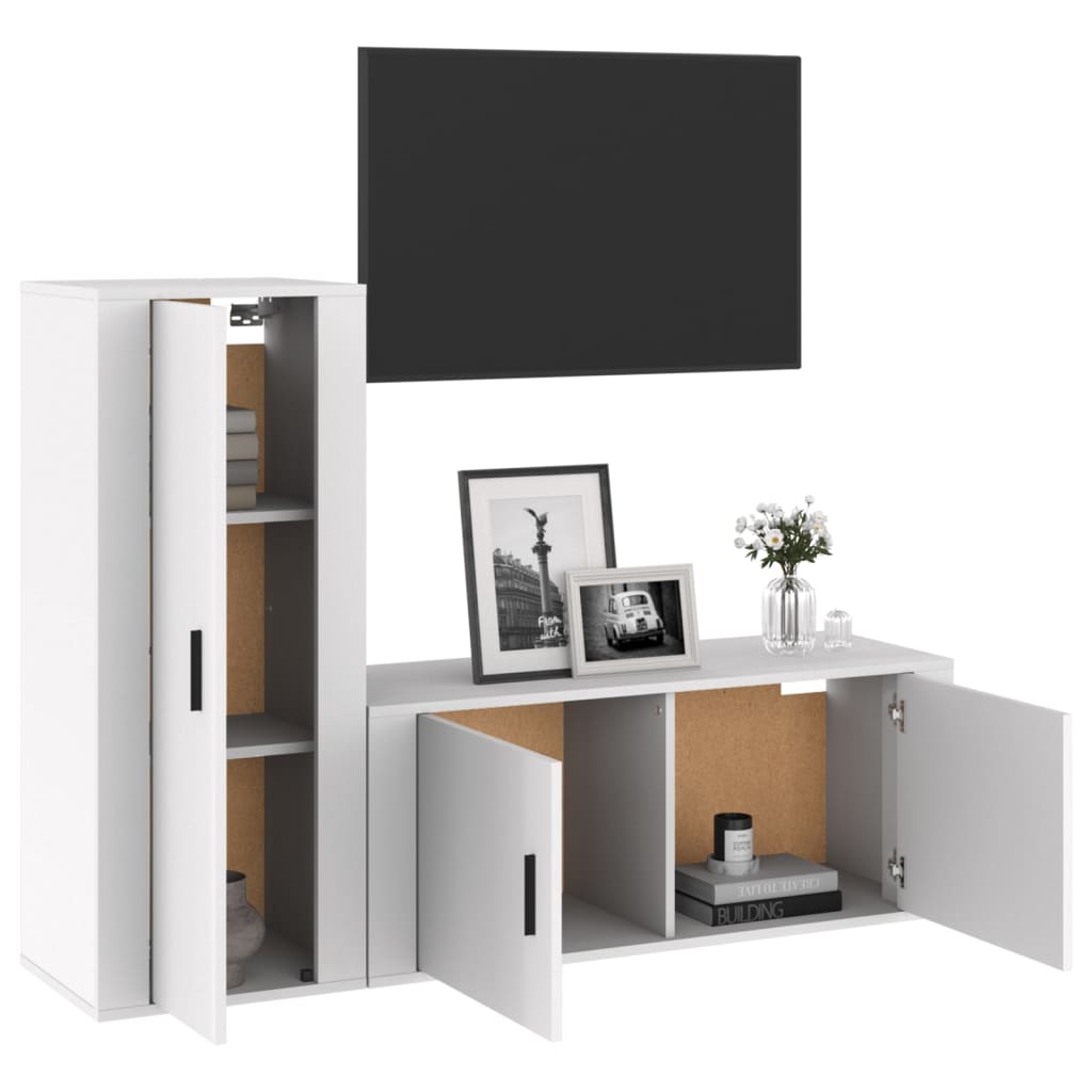 Set di Mobili Porta TV 2 pz Bianco Lucido in Legno Multistrato - homemem39