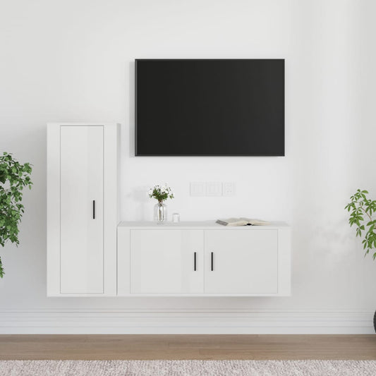 Set di Mobili Porta TV 2 pz Bianco Lucido in Legno Multistrato - homemem39